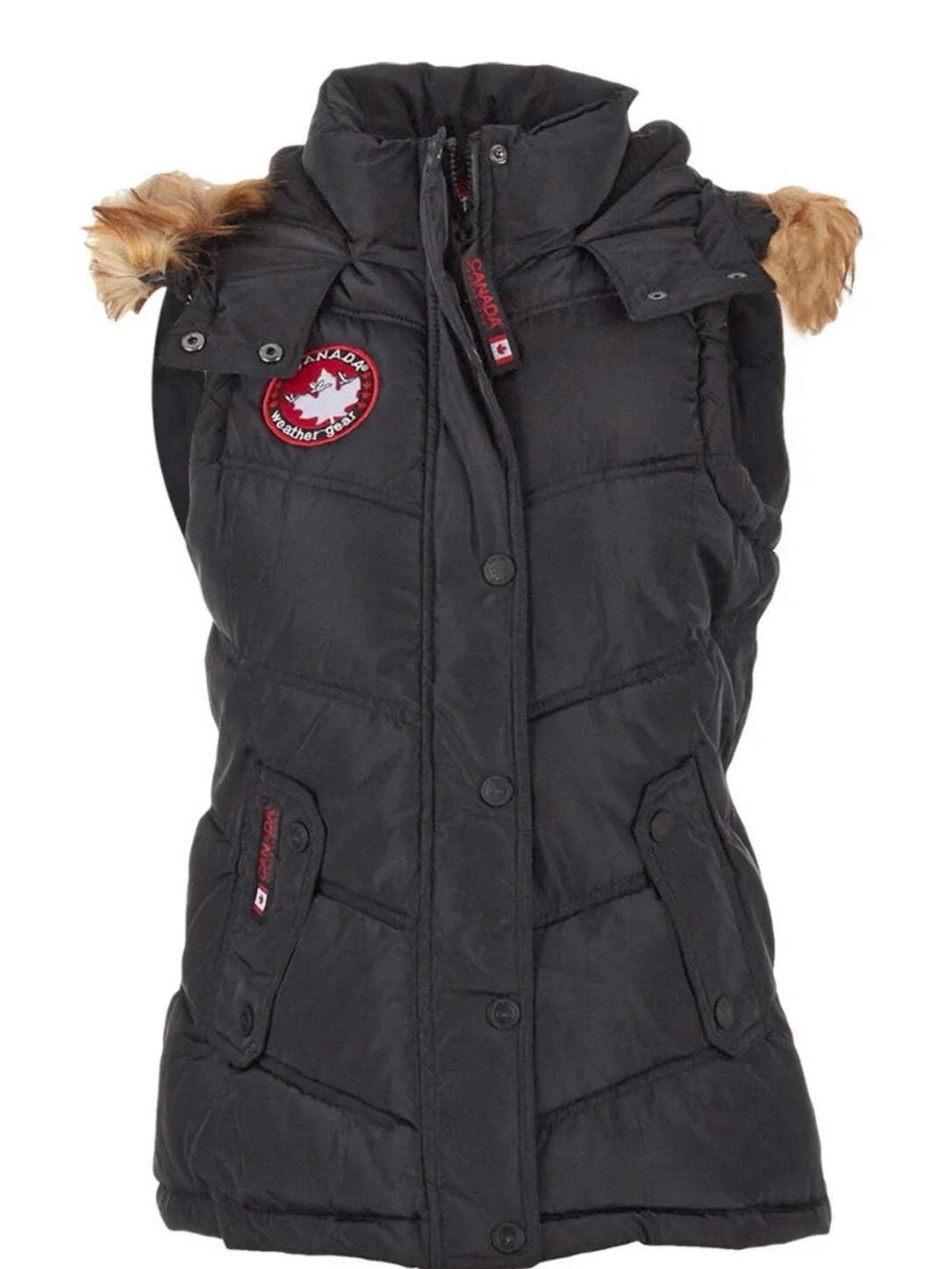 Canadaar Black Quilted Puffer Vest with Faux Fur Trim